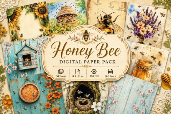 Download Vintage Bee Botanical Junk Journal Paper - Junk journal paper Collection